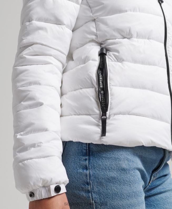 jaqueta puffer clássico com capuz mulheres branco roupas Superdry 2208H3712