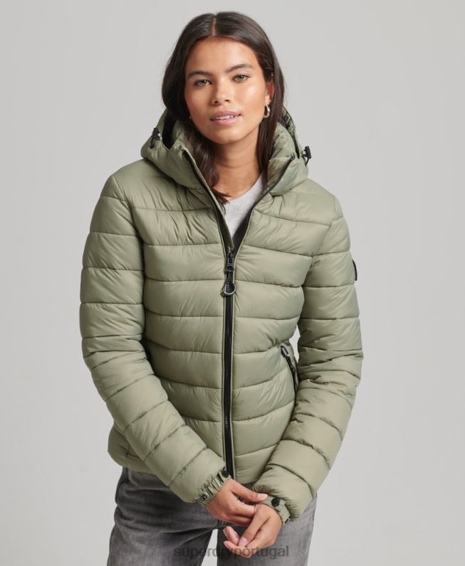 jaqueta puffer clássico com capuz mulheres caqui roupas Superdry 2208H3730