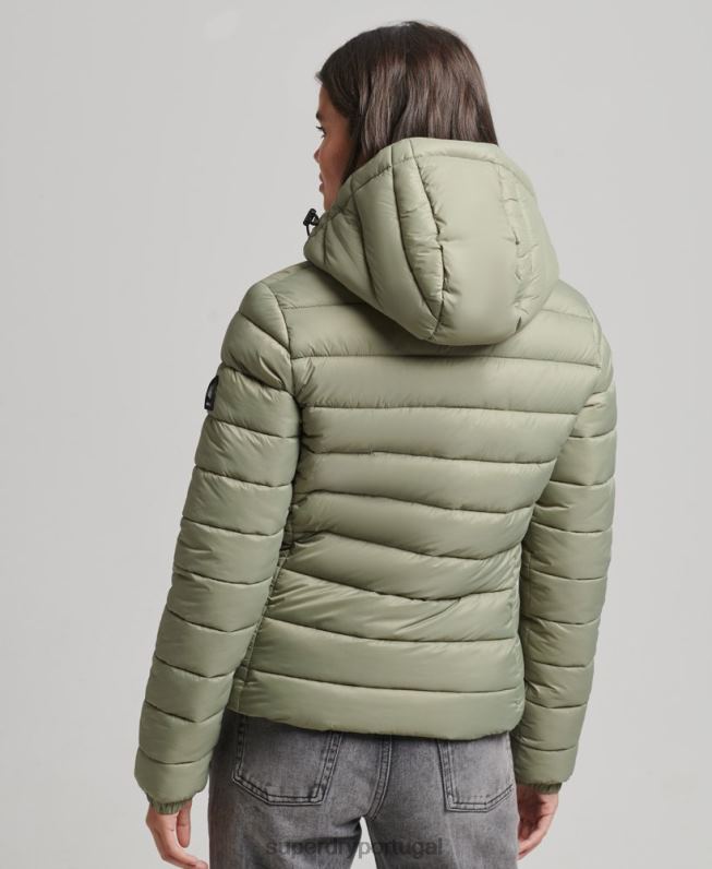 jaqueta puffer clássico com capuz mulheres caqui roupas Superdry 2208H3730