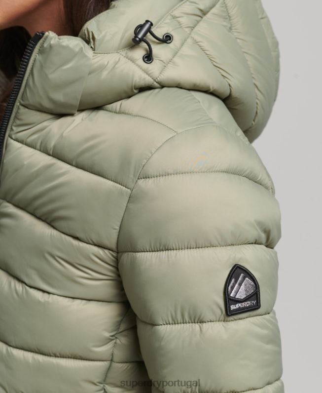 jaqueta puffer clássico com capuz mulheres caqui roupas Superdry 2208H3730