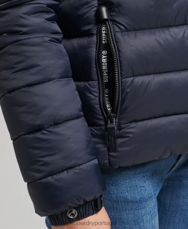 jaqueta puffer clássico com capuz mulheres marinha roupas Superdry 2208H3687