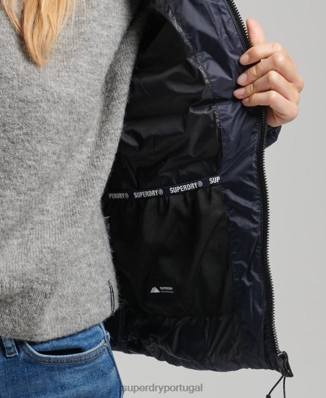jaqueta puffer clássico com capuz mulheres marinha roupas Superdry 2208H3687
