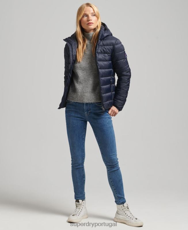 jaqueta puffer clássico com capuz mulheres marinha roupas Superdry 2208H3687