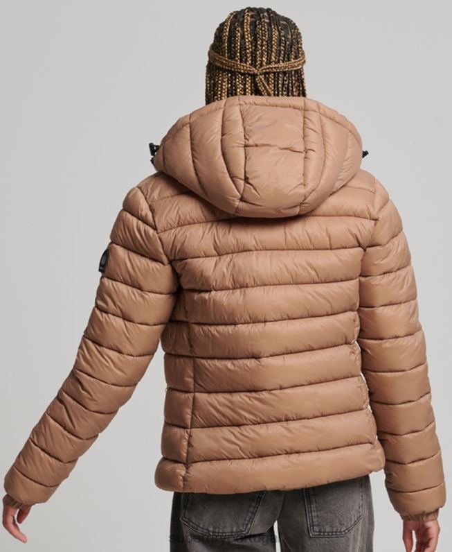 jaqueta puffer clássico com capuz mulheres marrom roupas Superdry 2208H3686