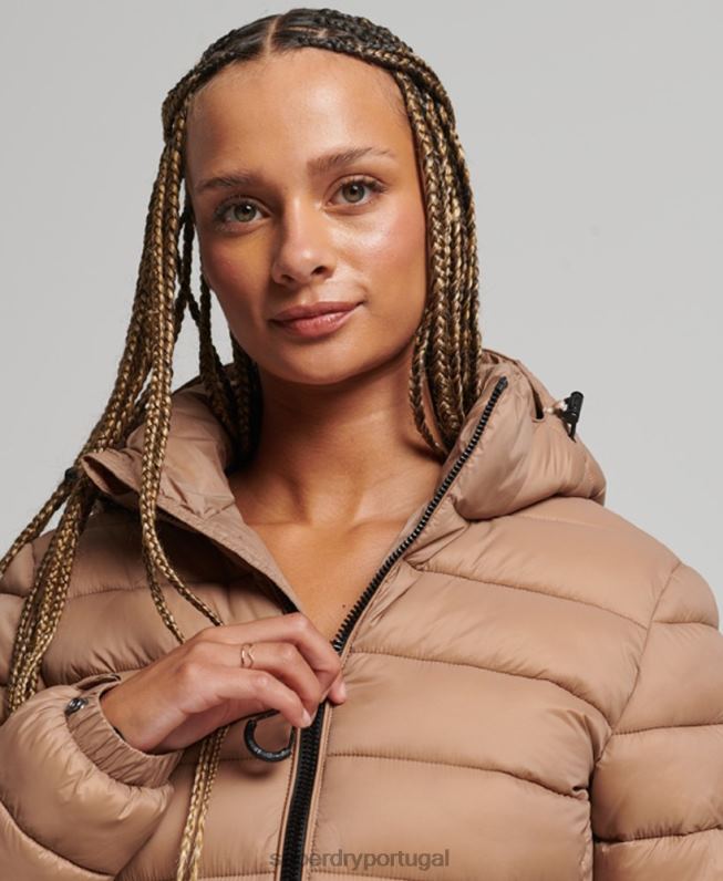 jaqueta puffer clássico com capuz mulheres marrom roupas Superdry 2208H3686