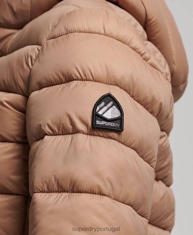 jaqueta puffer clássico com capuz mulheres marrom roupas Superdry 2208H3686