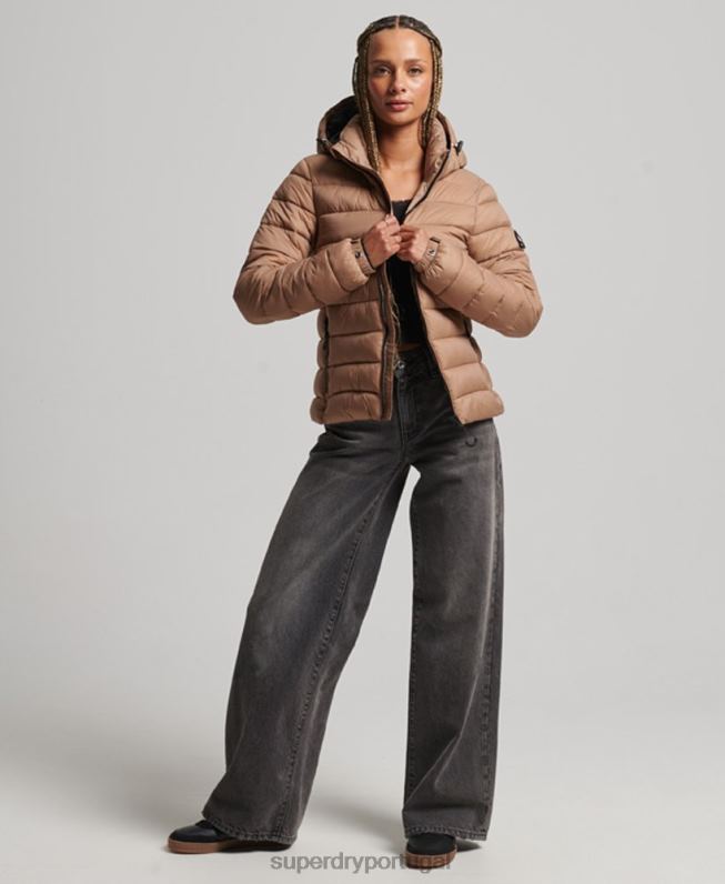 jaqueta puffer clássico com capuz mulheres marrom roupas Superdry 2208H3686