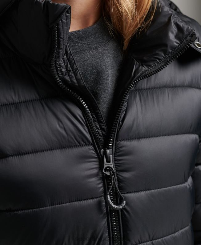 jaqueta puffer clássico com capuz mulheres preto roupas Superdry 2208H3565