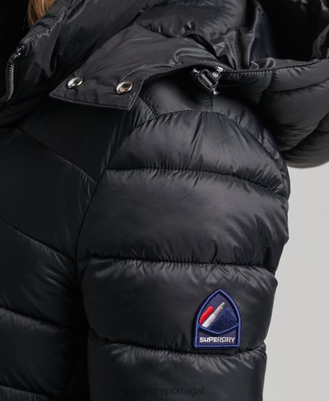jaqueta puffer clássico com capuz mulheres preto roupas Superdry 2208H3565