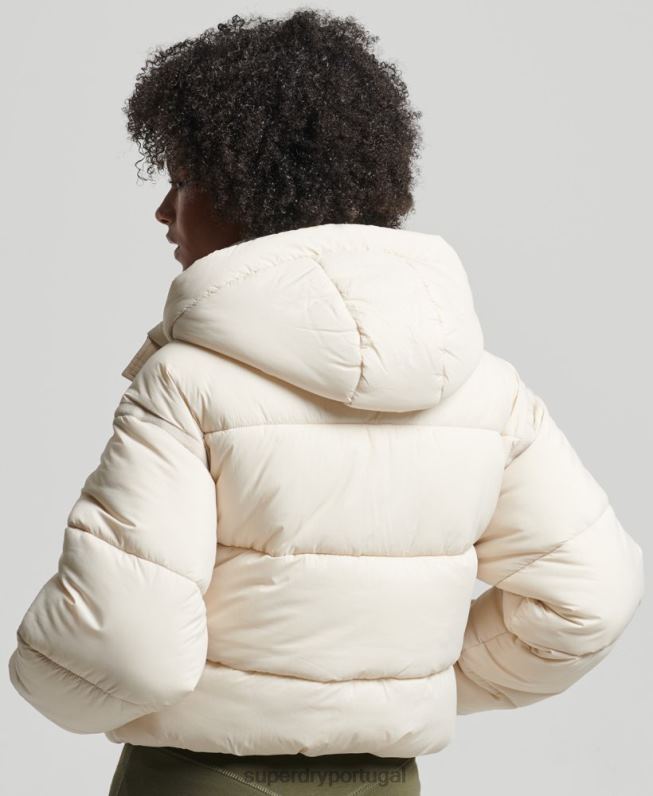 jaqueta puffer cropped mulheres creme roupas Superdry 2208H3642