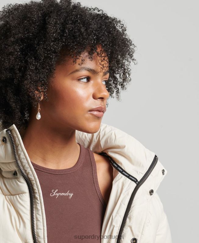 jaqueta puffer cropped mulheres creme roupas Superdry 2208H3642