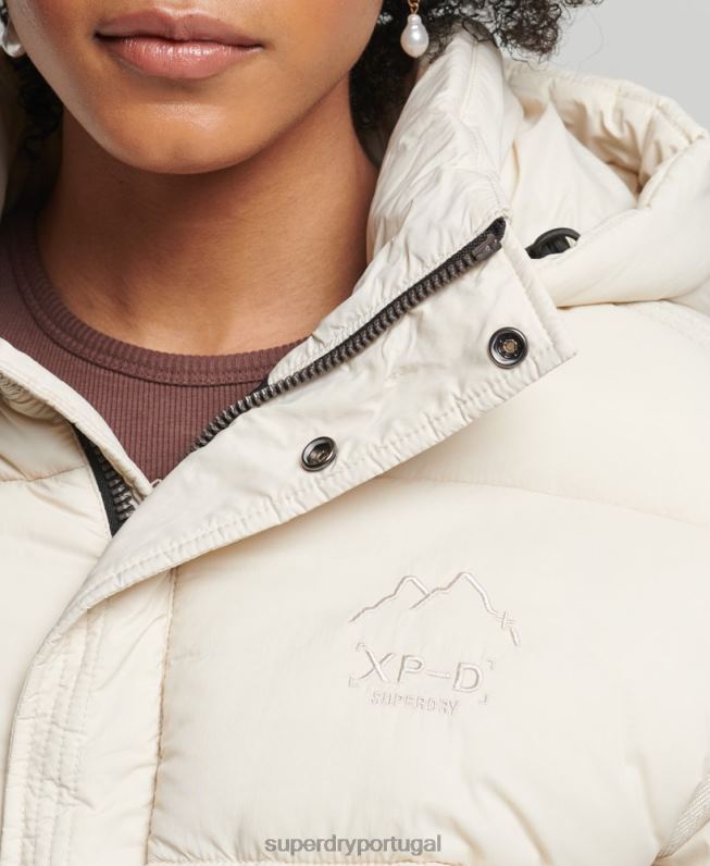 jaqueta puffer cropped mulheres creme roupas Superdry 2208H3642