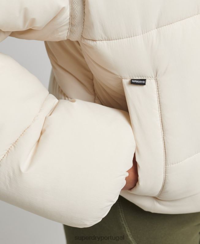 jaqueta puffer cropped mulheres creme roupas Superdry 2208H3642