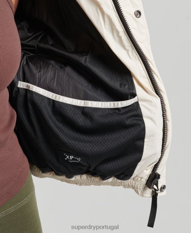 jaqueta puffer cropped mulheres creme roupas Superdry 2208H3642
