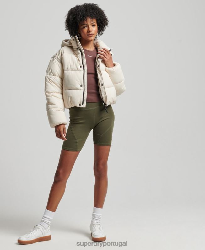 jaqueta puffer cropped mulheres creme roupas Superdry 2208H3642
