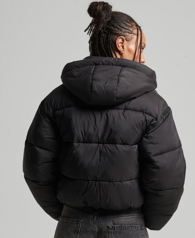 jaqueta puffer cropped mulheres preto roupas Superdry 2208H3564