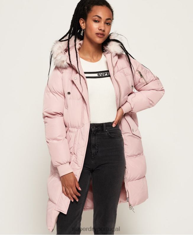 jaqueta puffer longline luxo mulheres rosa roupas Superdry 2208H3848