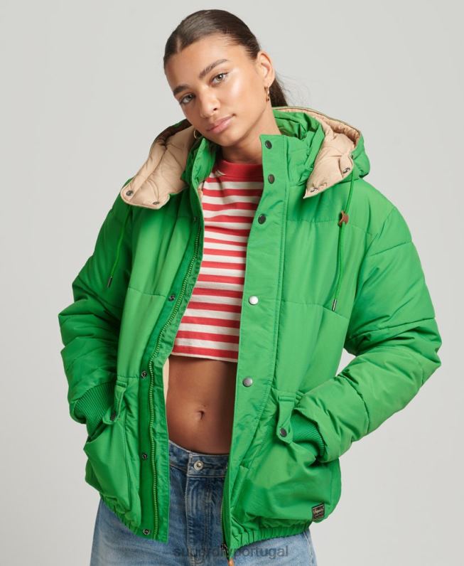 jaqueta puffer montanha grande mulheres verde roupas Superdry 2208H5453