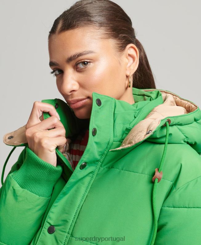 jaqueta puffer montanha grande mulheres verde roupas Superdry 2208H5453