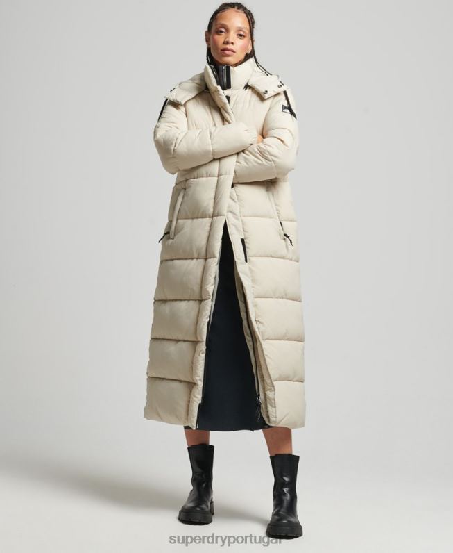 jaqueta puffer palangre ripstop mulheres bege roupas Superdry 2208H3756