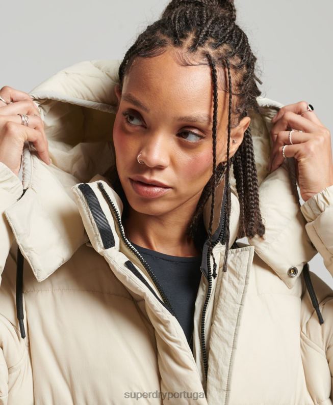 jaqueta puffer palangre ripstop mulheres bege roupas Superdry 2208H3756