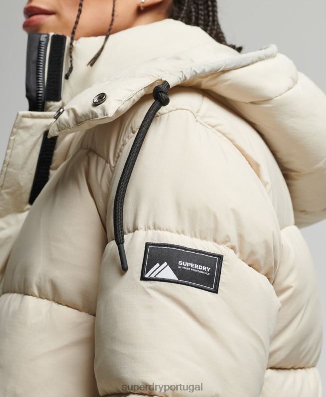 jaqueta puffer palangre ripstop mulheres bege roupas Superdry 2208H3756