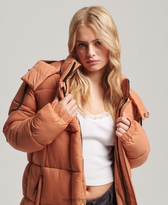 jaqueta puffer palangre ripstop mulheres laranja roupas Superdry 2208H5506