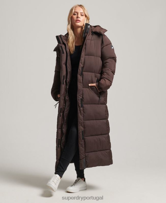 jaqueta puffer palangre ripstop mulheres marrom roupas Superdry 2208H3713
