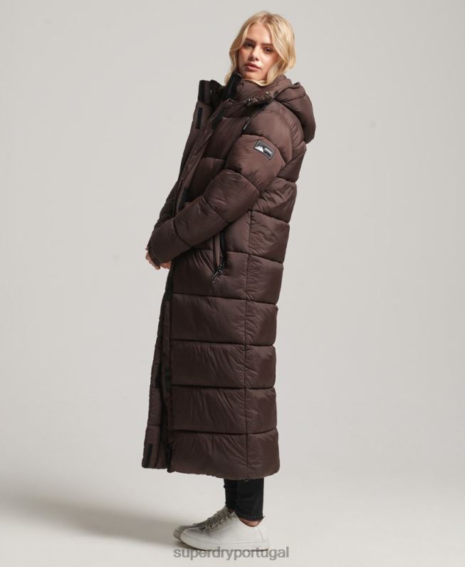 jaqueta puffer palangre ripstop mulheres marrom roupas Superdry 2208H3713
