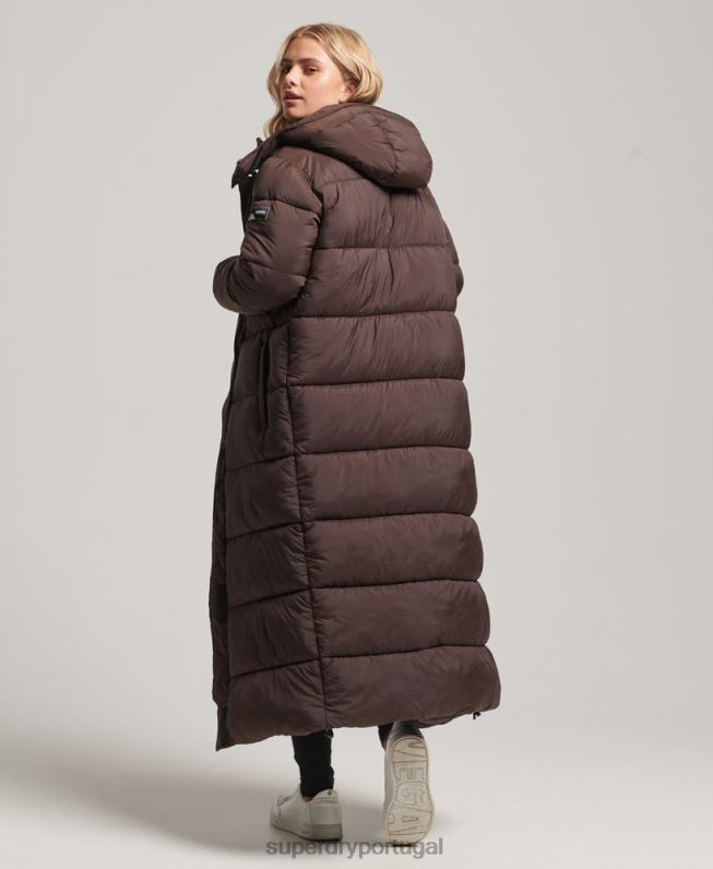 jaqueta puffer palangre ripstop mulheres marrom roupas Superdry 2208H3713