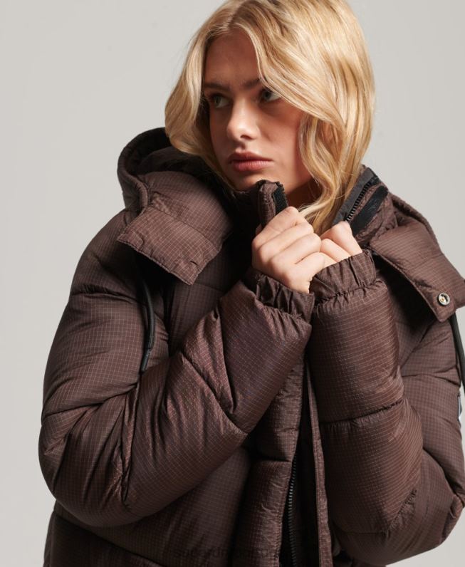 jaqueta puffer palangre ripstop mulheres marrom roupas Superdry 2208H3713