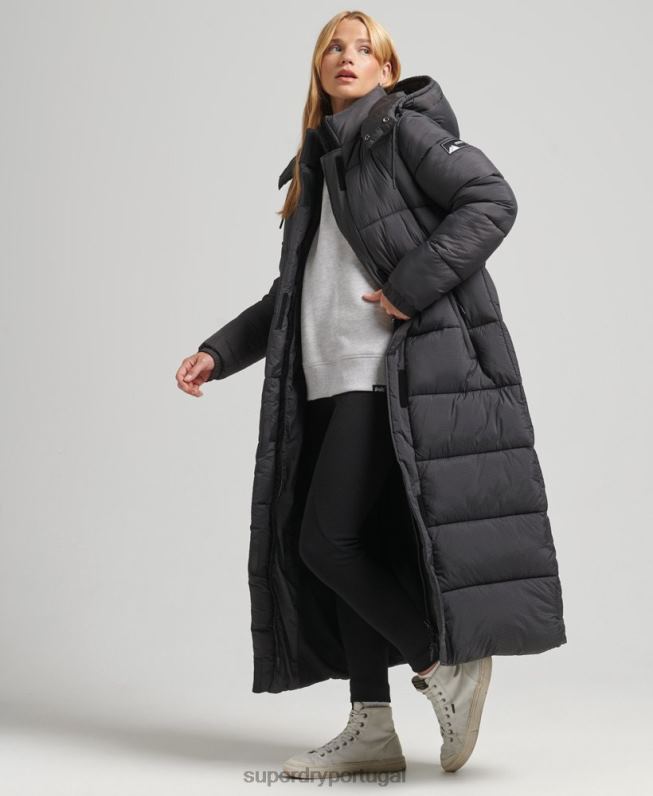 jaqueta puffer palangre ripstop mulheres preto roupas Superdry 2208H3729