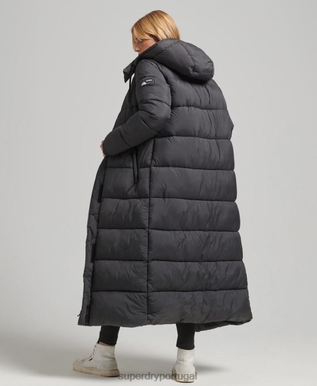 jaqueta puffer palangre ripstop mulheres preto roupas Superdry 2208H3729