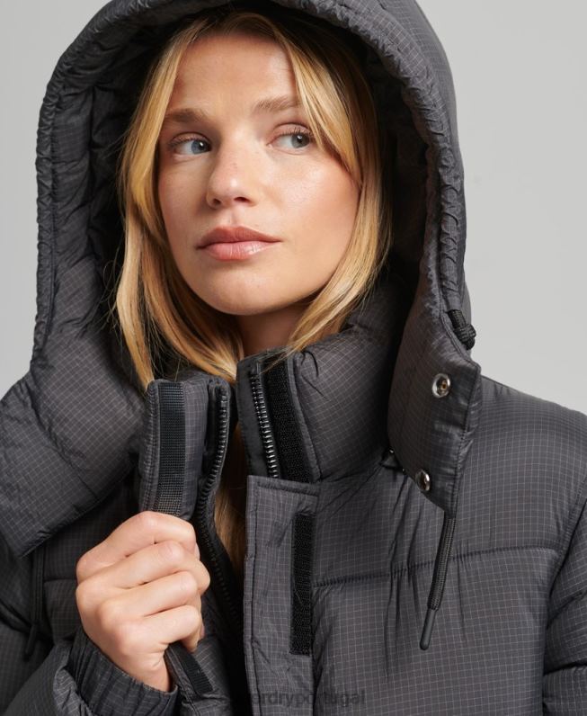 jaqueta puffer palangre ripstop mulheres preto roupas Superdry 2208H3729