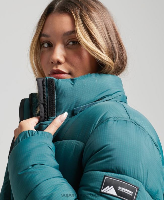 jaqueta puffer palangre ripstop mulheres verde roupas Superdry 2208H3603