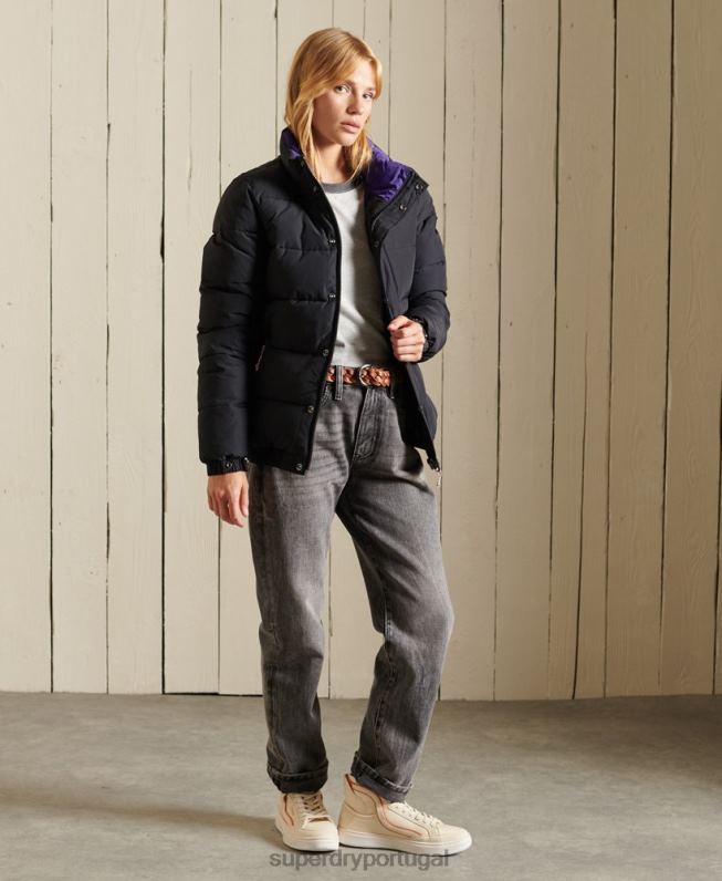 jaqueta puffer retrô source mulheres cinza escuro roupas Superdry 2208H5625