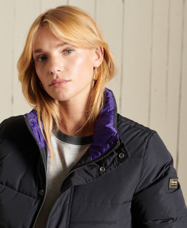 jaqueta puffer retrô source mulheres cinza escuro roupas Superdry 2208H5625