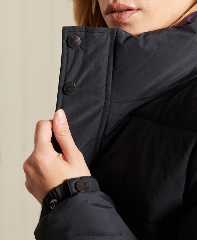 jaqueta puffer retrô source mulheres cinza escuro roupas Superdry 2208H5625