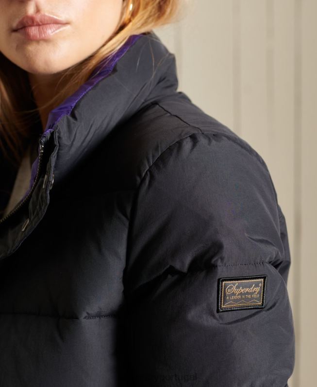 jaqueta puffer retrô source mulheres cinza escuro roupas Superdry 2208H5625