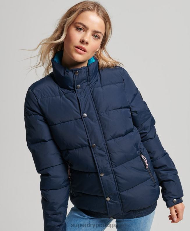 jaqueta puffer retrô source mulheres marinha roupas Superdry 2208H5439