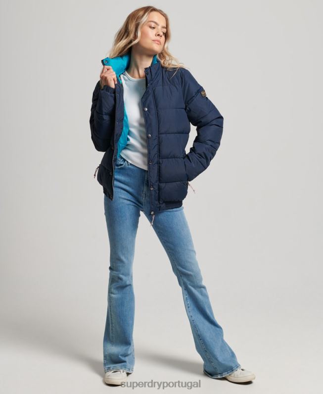 jaqueta puffer retrô source mulheres marinha roupas Superdry 2208H5439