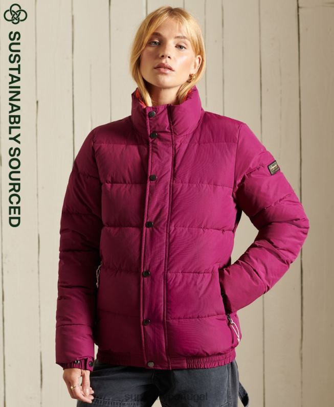jaqueta puffer retrô source mulheres roxo roupas Superdry 2208H5587