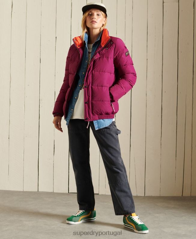 jaqueta puffer retrô source mulheres roxo roupas Superdry 2208H5587