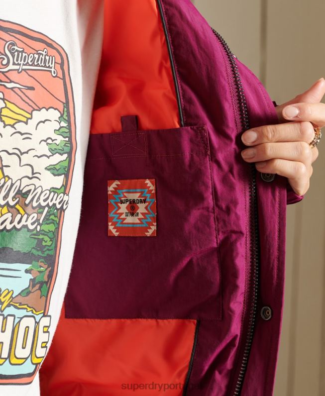 jaqueta puffer retrô source mulheres roxo roupas Superdry 2208H5587