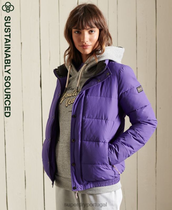 jaqueta puffer retrô source mulheres roxo roupas Superdry 2208H5621