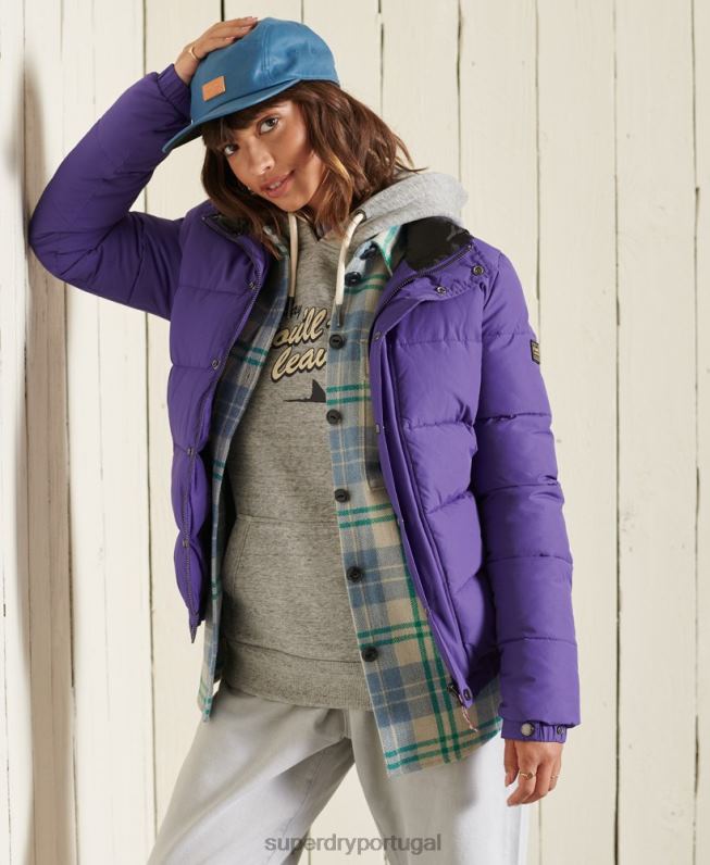 jaqueta puffer retrô source mulheres roxo roupas Superdry 2208H5621