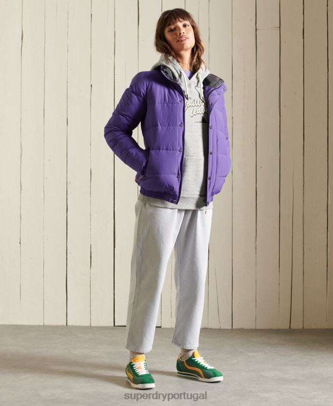 jaqueta puffer retrô source mulheres roxo roupas Superdry 2208H5621