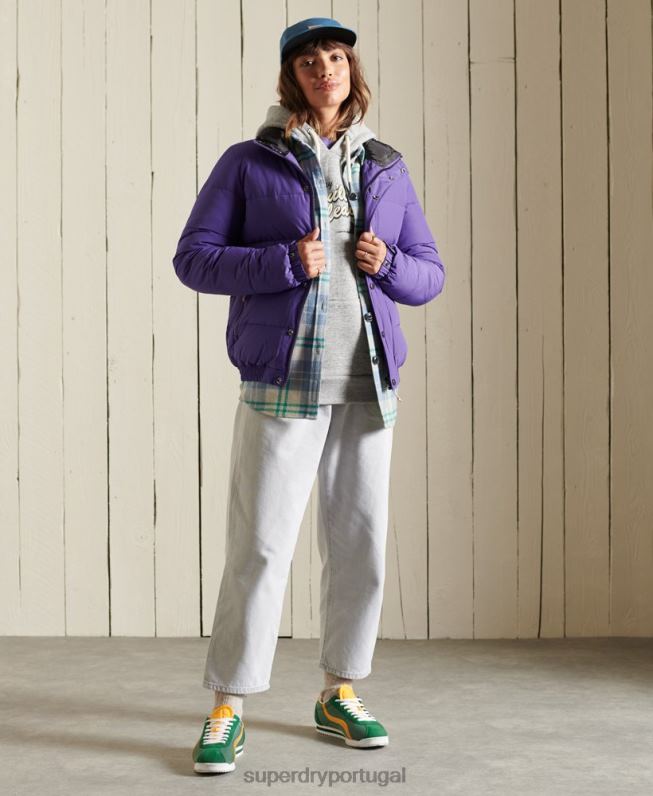 jaqueta puffer retrô source mulheres roxo roupas Superdry 2208H5621