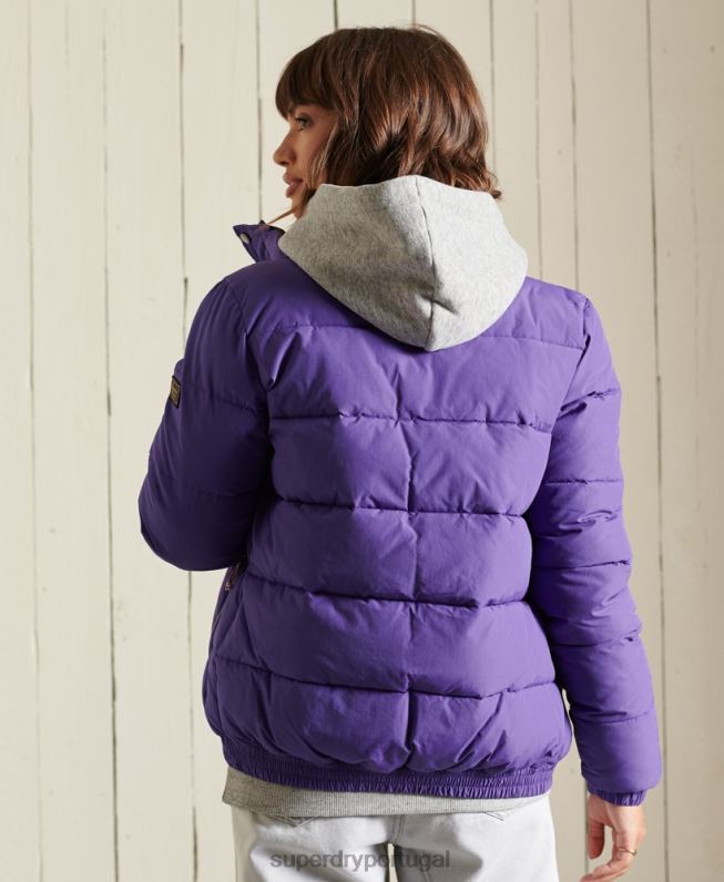 jaqueta puffer retrô source mulheres roxo roupas Superdry 2208H5621