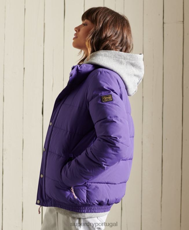 jaqueta puffer retrô source mulheres roxo roupas Superdry 2208H5621